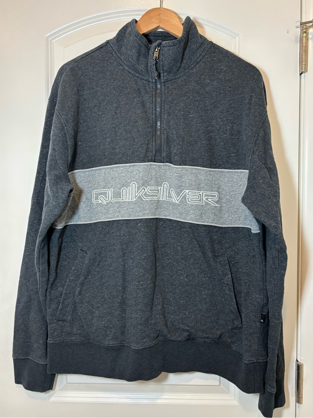 Quiksilver Men’s Dark Charcoal and Light Grey Half-Zip Sweater